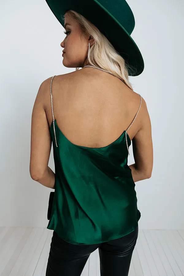 All The Glamour Satin Top In Hunter Green