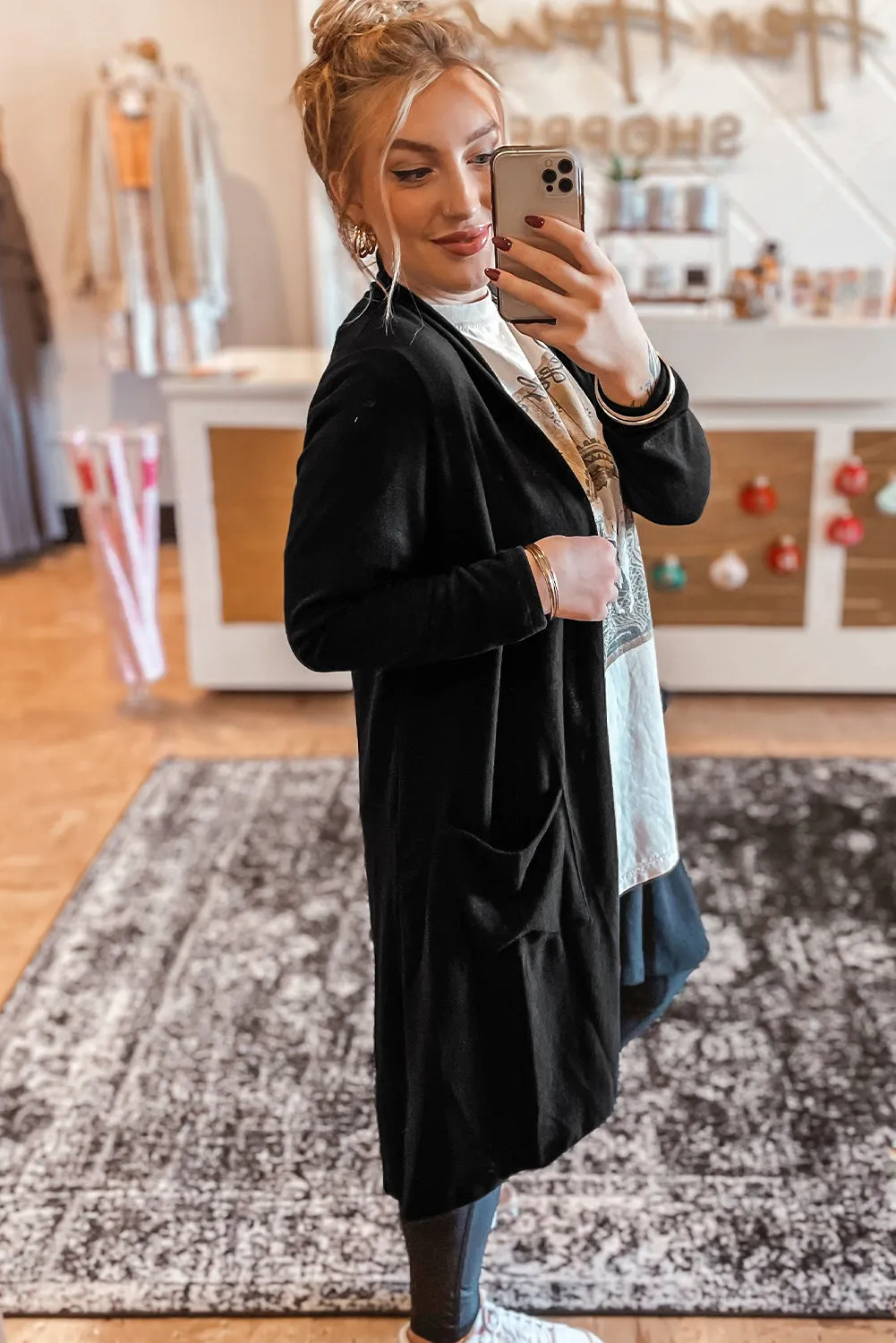 Blue Zone Planet |  Black Solid Color Open Front Cardigan with Pocket