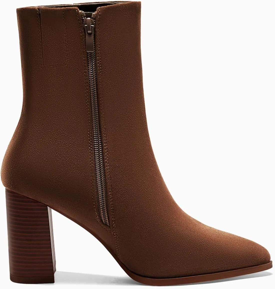 Coutgo Womens Ankle Boots Pointed Toe Chunky Stacked Heel Side Zipper Dress Fall Booties Shoes