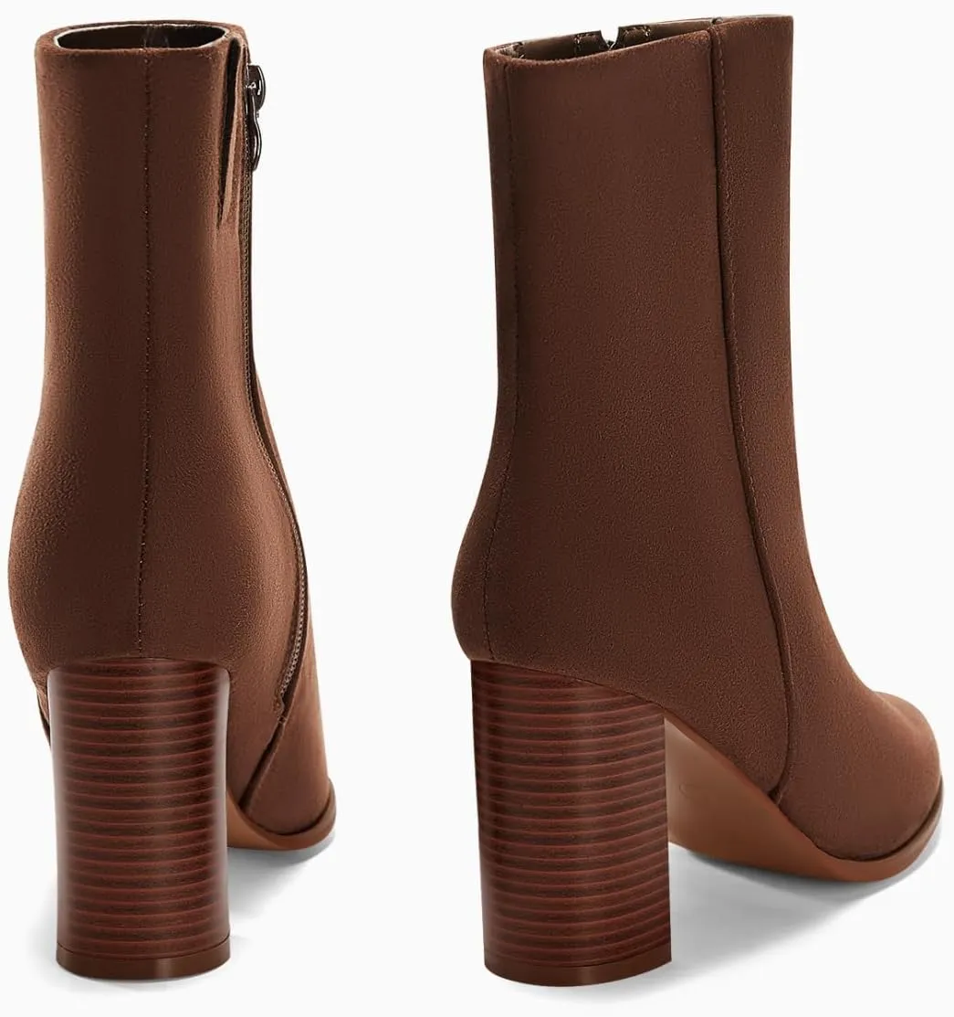 Coutgo Womens Ankle Boots Pointed Toe Chunky Stacked Heel Side Zipper Dress Fall Booties Shoes