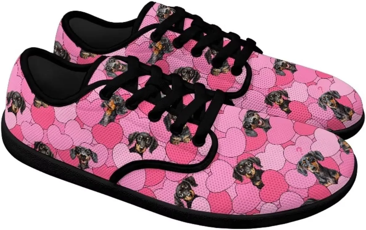 Doggy Print Women's Barefoot Shoes Comfort Lace Up Walking Sneakers Breathable Flat Low Tops Work Office