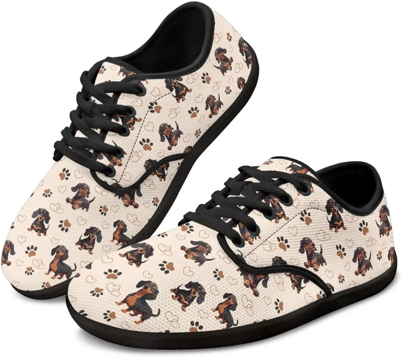 Doggy Print Women's Barefoot Shoes Comfort Lace Up Walking Sneakers Breathable Flat Low Tops Work Office