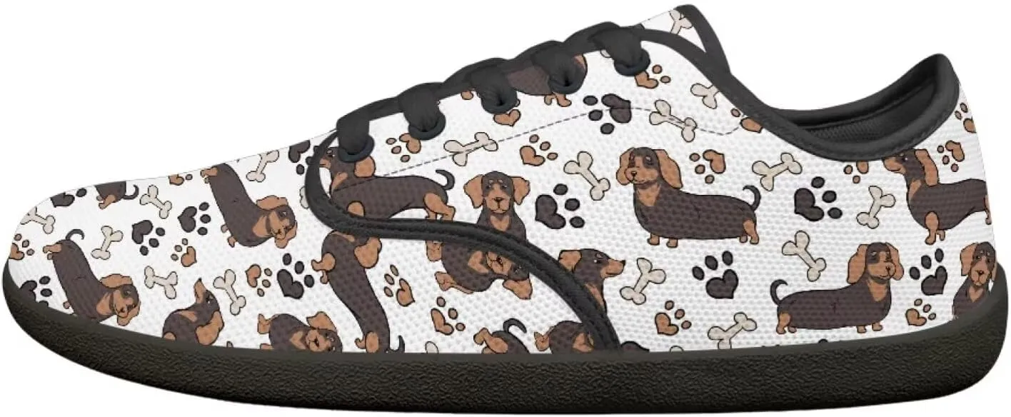 Doggy Print Women's Barefoot Shoes Comfort Lace Up Walking Sneakers Breathable Flat Low Tops Work Office