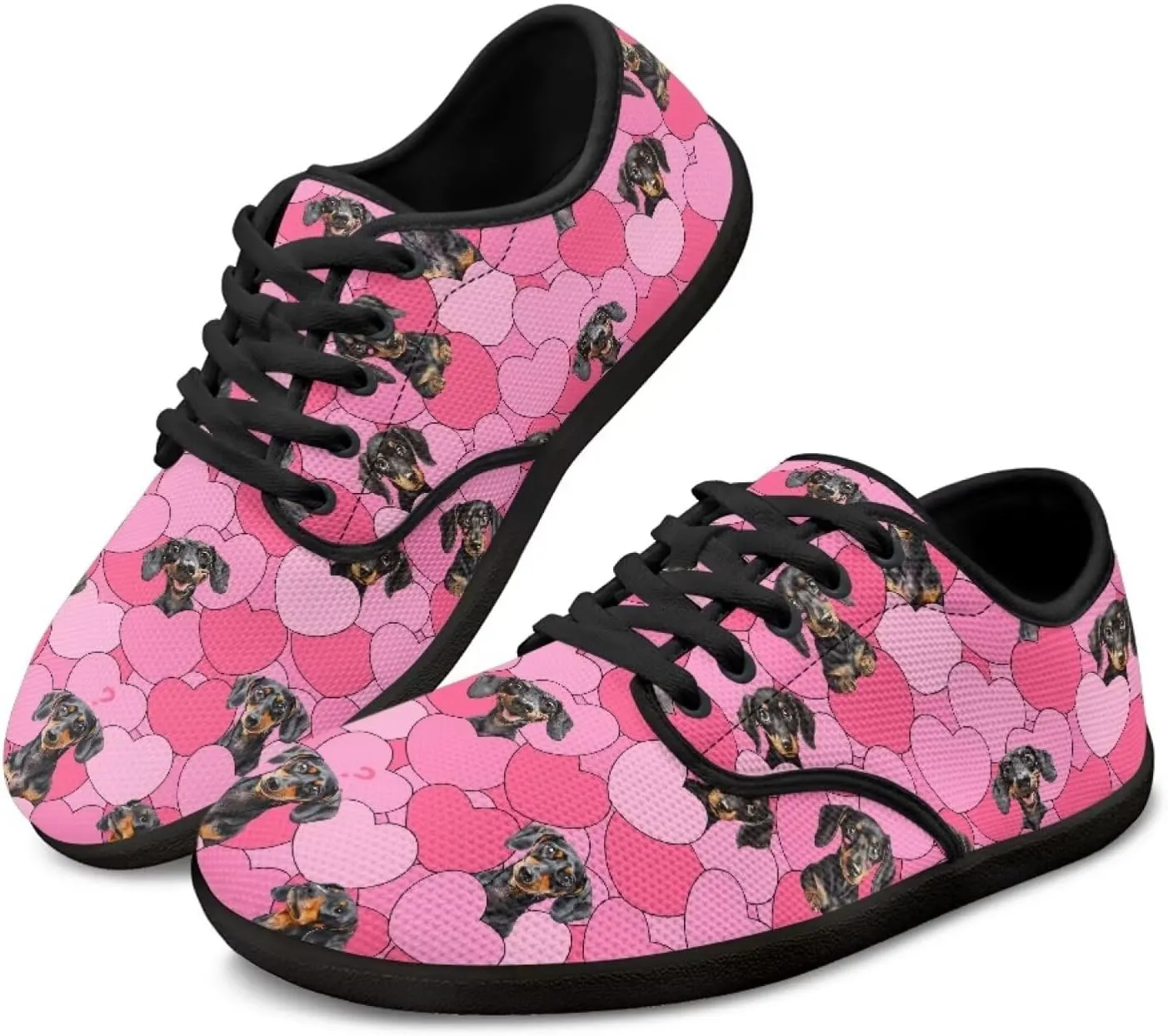 Doggy Print Women's Barefoot Shoes Comfort Lace Up Walking Sneakers Breathable Flat Low Tops Work Office