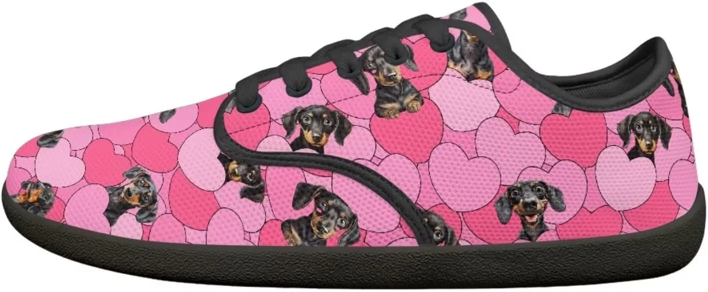 Doggy Print Women's Barefoot Shoes Comfort Lace Up Walking Sneakers Breathable Flat Low Tops Work Office