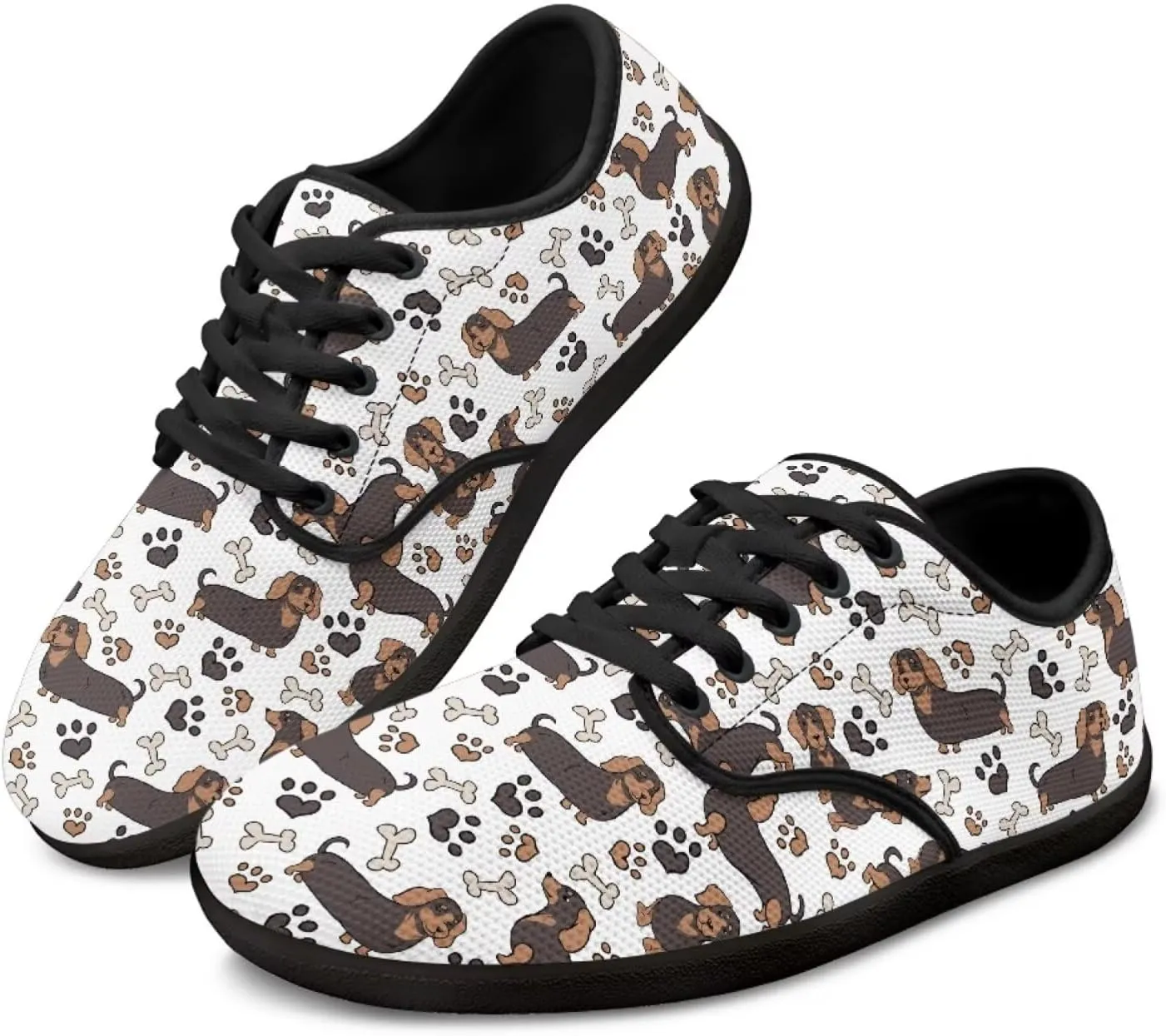 Doggy Print Women's Barefoot Shoes Comfort Lace Up Walking Sneakers Breathable Flat Low Tops Work Office