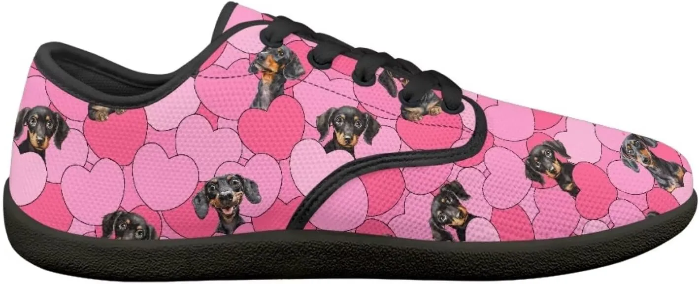 Doggy Print Women's Barefoot Shoes Comfort Lace Up Walking Sneakers Breathable Flat Low Tops Work Office