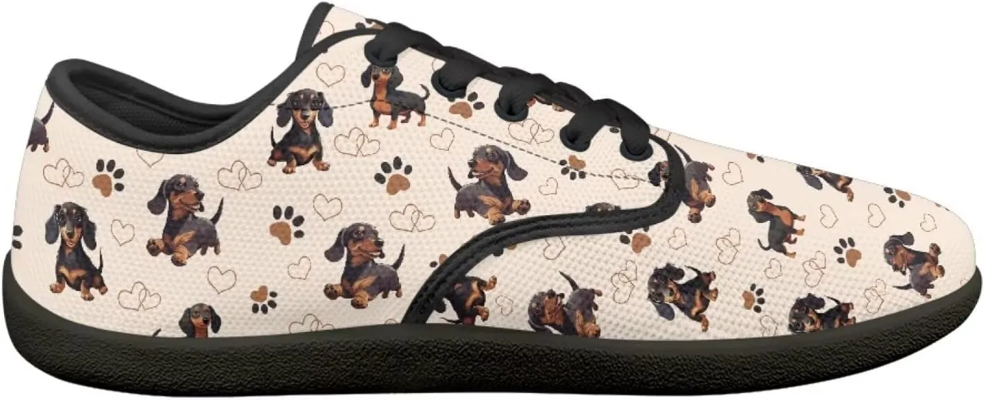 Doggy Print Women's Barefoot Shoes Comfort Lace Up Walking Sneakers Breathable Flat Low Tops Work Office