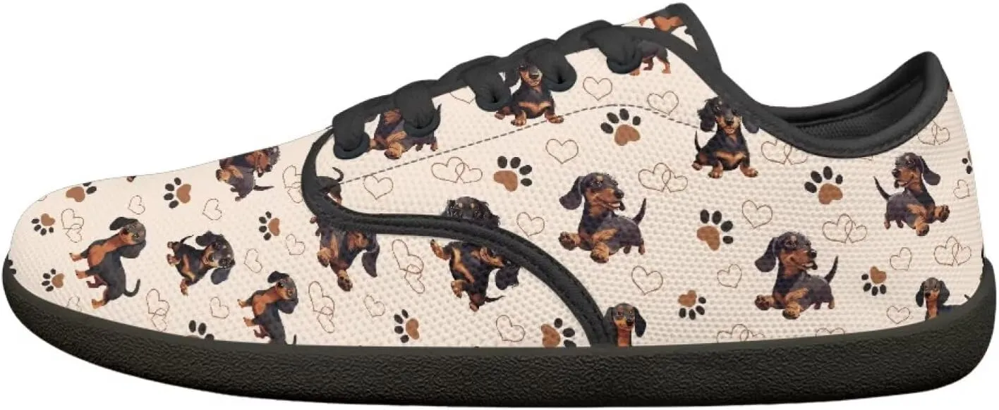 Doggy Print Women's Barefoot Shoes Comfort Lace Up Walking Sneakers Breathable Flat Low Tops Work Office