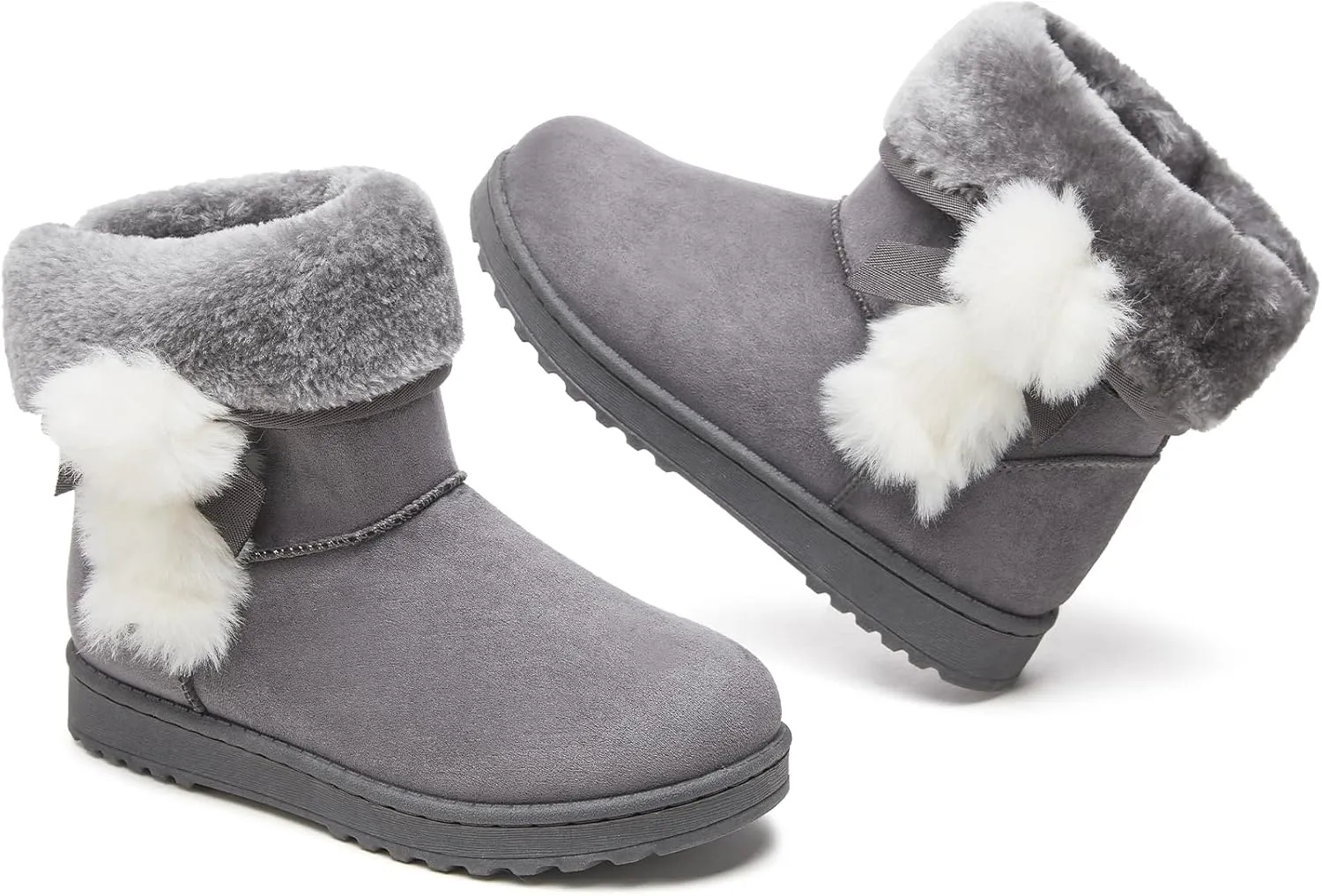 Eydram Women Winter Boots Fur Lined Fashion Mid Calf Boots for Women Warm Fuzzy Boots Comfortable Black Womens Snow Boots with Bowknot