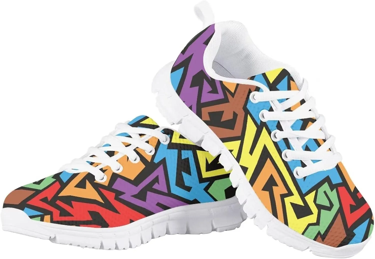 Girls Mesh Athletic Tennis Shoes Cartoon Cute Print Nonslip Lace Up Soft Running Shoes for Kids Girls
