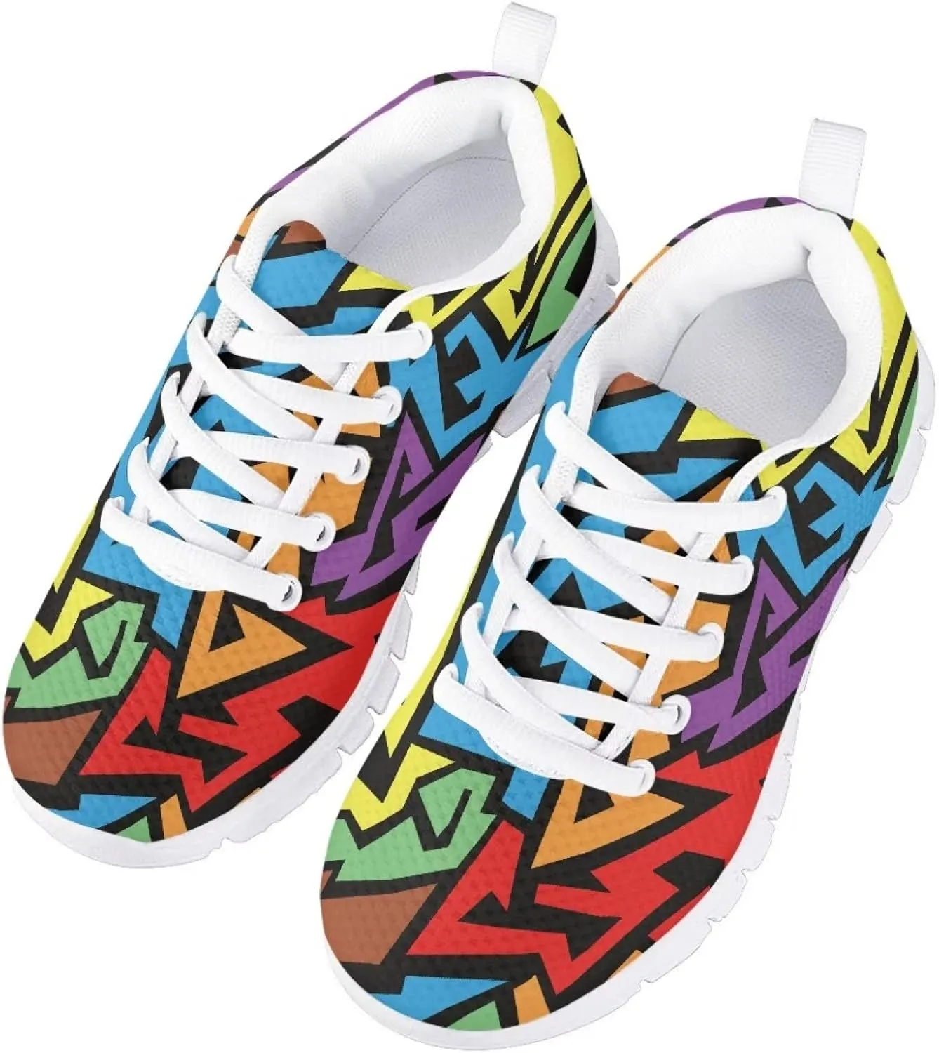 Girls Mesh Athletic Tennis Shoes Cartoon Cute Print Nonslip Lace Up Soft Running Shoes for Kids Girls