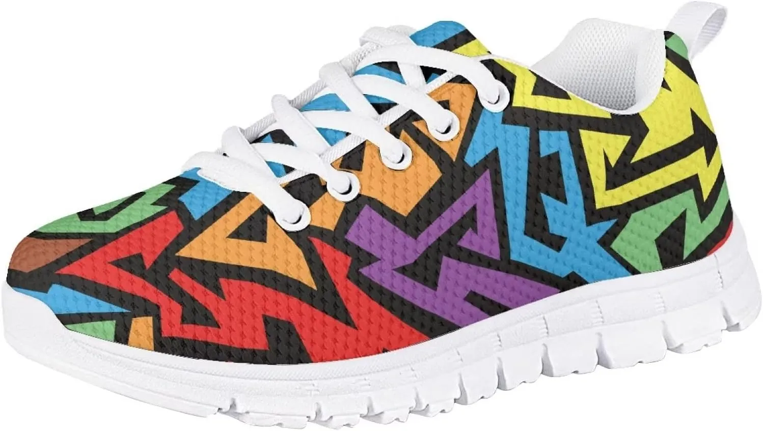 Girls Mesh Athletic Tennis Shoes Cartoon Cute Print Nonslip Lace Up Soft Running Shoes for Kids Girls