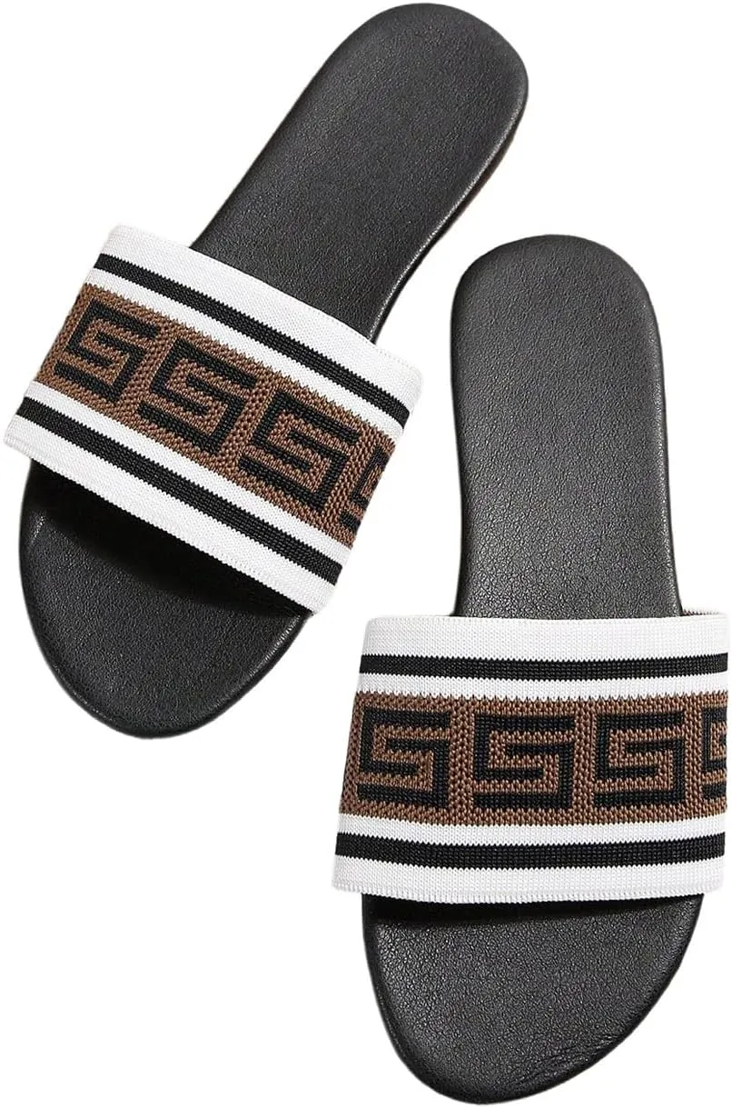 GORGLITTER Women's Summer Boho Beach Sandals Graphic Flats Dress Open Toe Slide Shoes