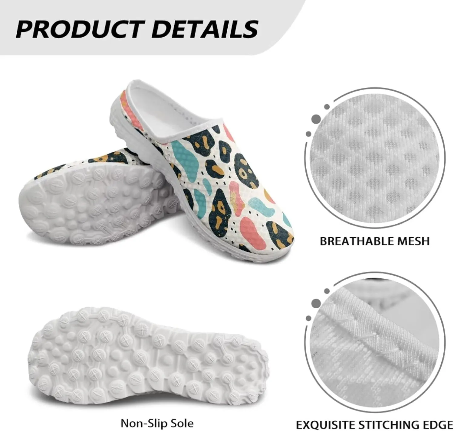 Howilath Animal Print Mule Shoes for Women Garden Clogs Leopard Print Slip on Walking Shoes Mule Sneakers Breathable Loafers