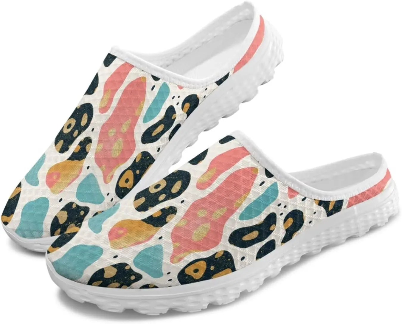 Howilath Animal Print Mule Shoes for Women Garden Clogs Leopard Print Slip on Walking Shoes Mule Sneakers Breathable Loafers