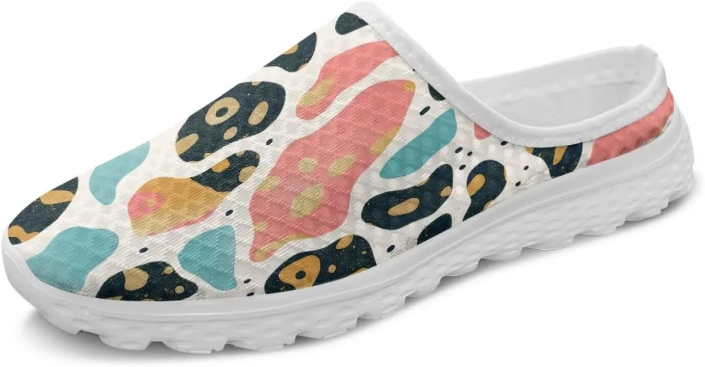 Howilath Animal Print Mule Shoes for Women Garden Clogs Leopard Print Slip on Walking Shoes Mule Sneakers Breathable Loafers
