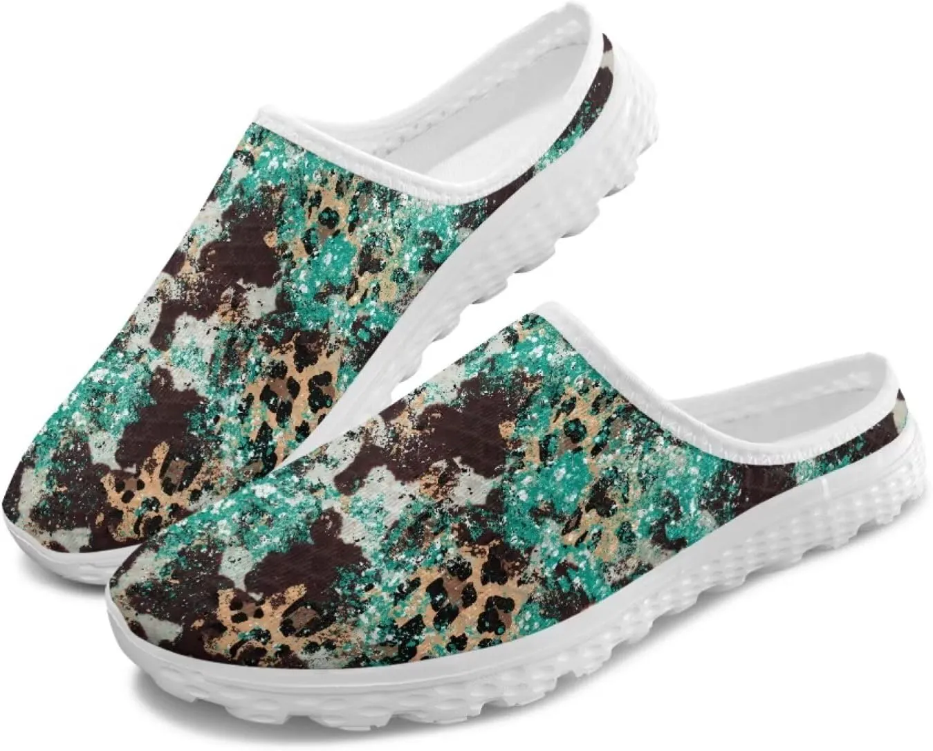 Howilath Animal Print Mule Shoes for Women Garden Clogs Leopard Print Slip on Walking Shoes Mule Sneakers Breathable Loafers