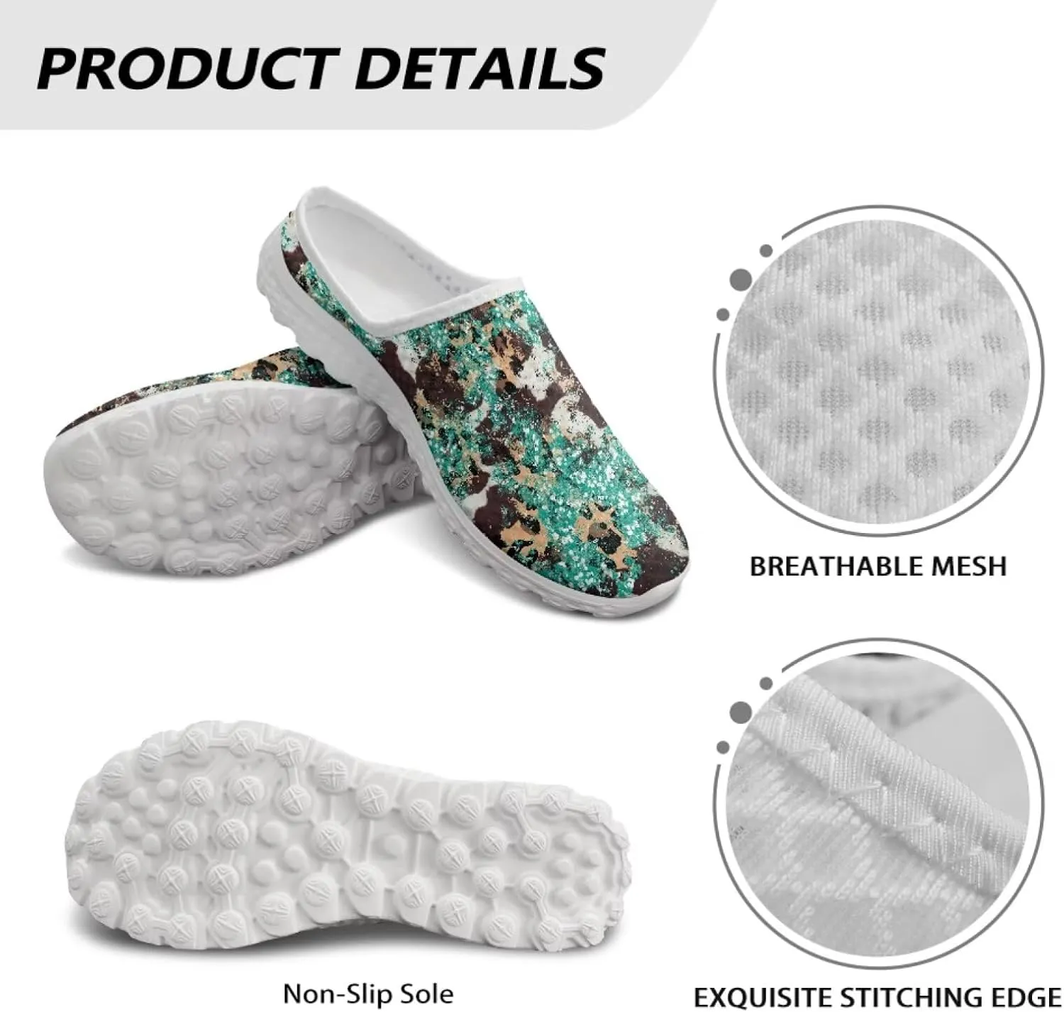 Howilath Animal Print Mule Shoes for Women Garden Clogs Leopard Print Slip on Walking Shoes Mule Sneakers Breathable Loafers