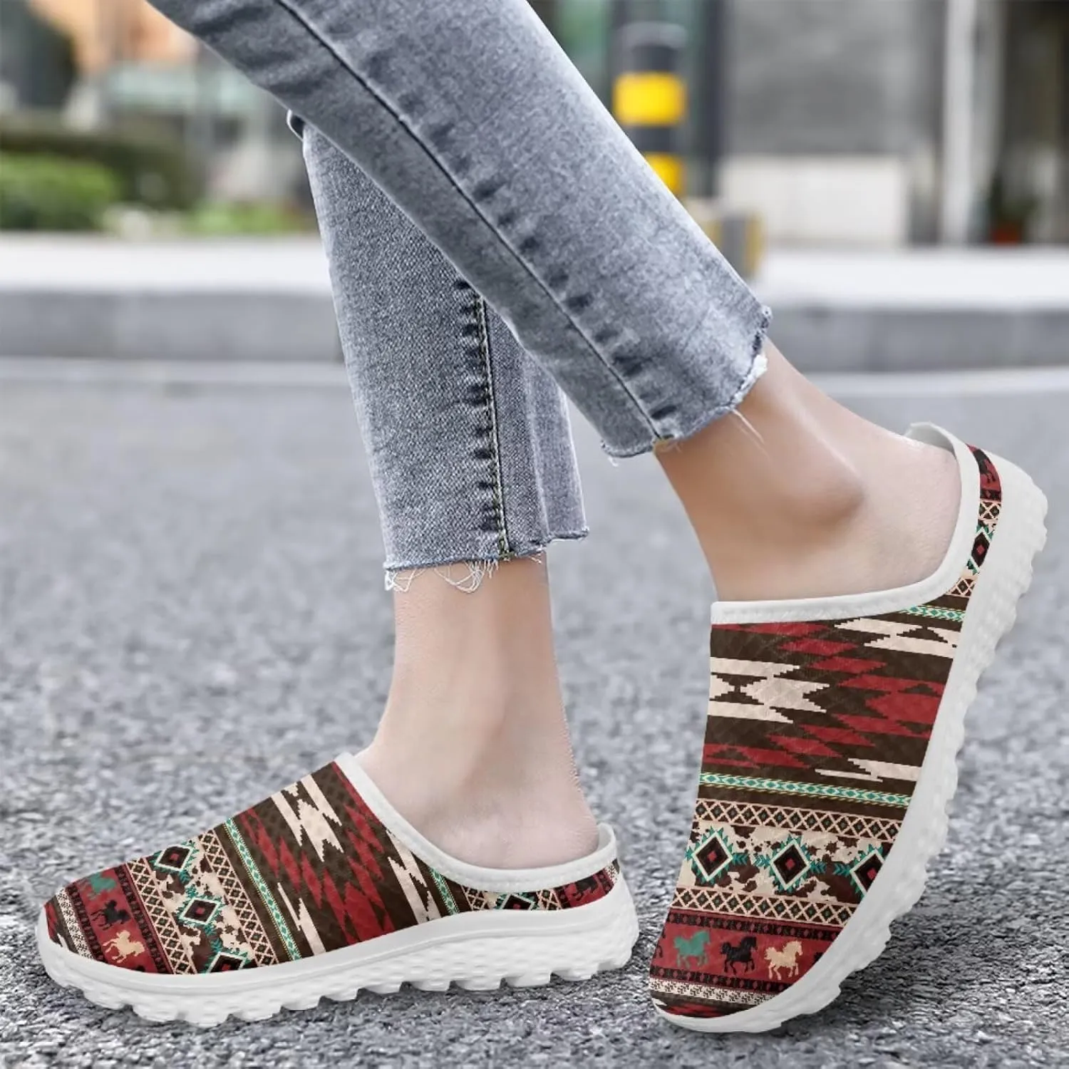 Howilath Mule Tennis Shoes for Women Slip on Flat Mules Comfortable Backless Shoes Low-Top Mesh Walking Sneakers for Ladies