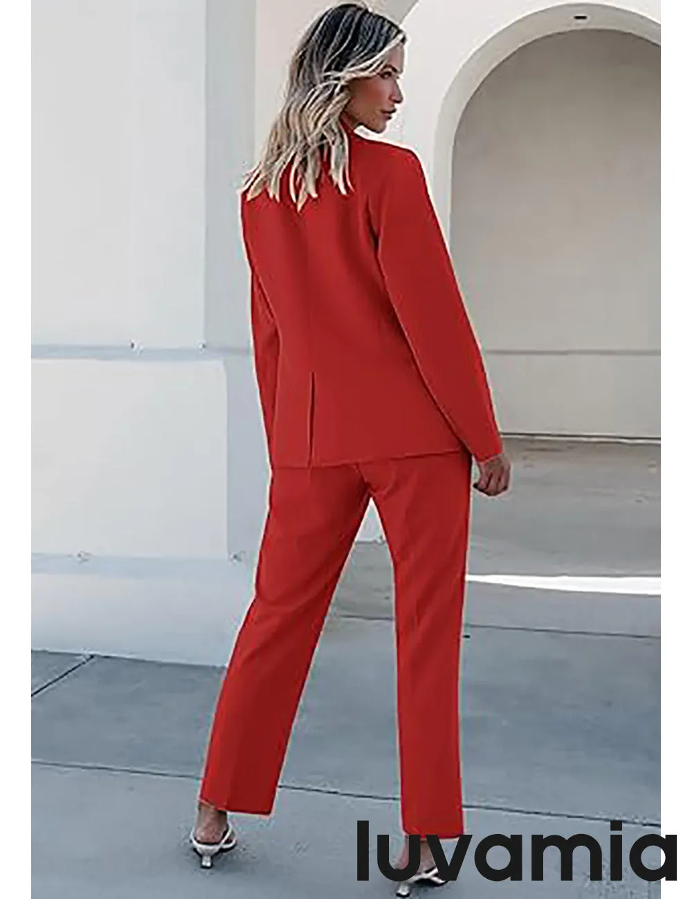 LUVAMIA Women's Blazer Set Business Casual Full Fit Blazer Jackets and Straight Pant Suits with Pockets