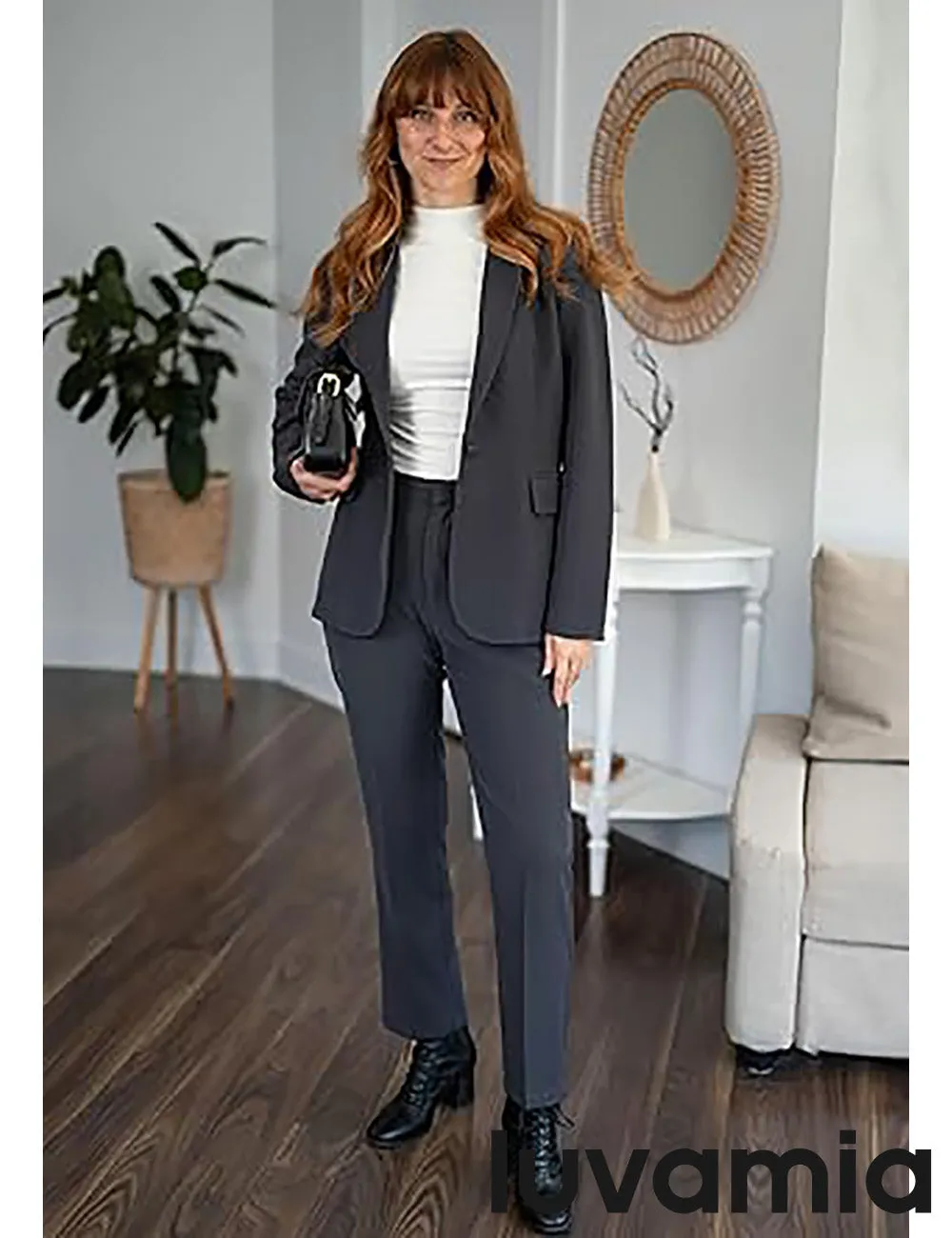 LUVAMIA Women's Blazer Set Business Casual Full Fit Blazer Jackets and Straight Pant Suits with Pockets