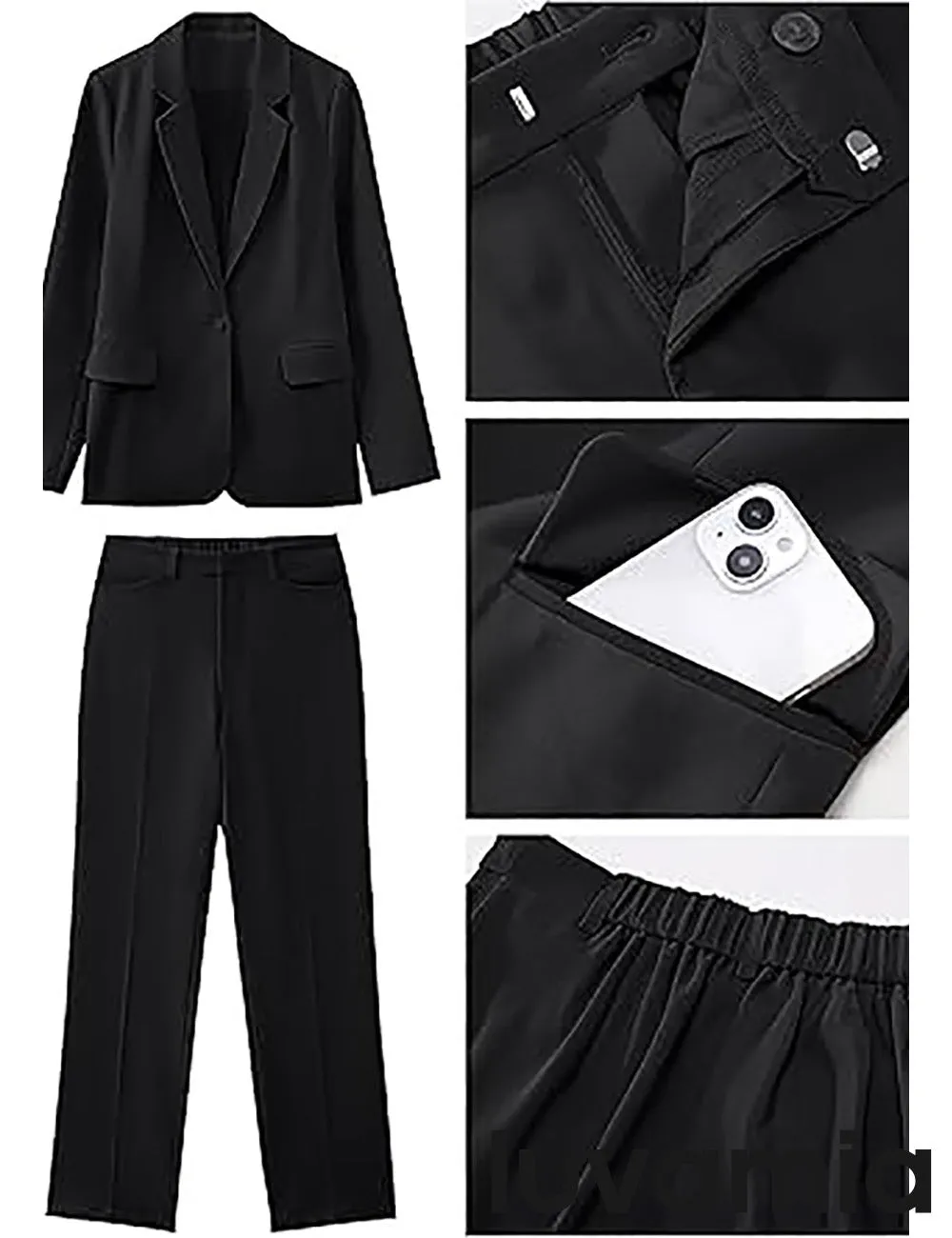 LUVAMIA Women's Blazer Set Business Casual Full Fit Blazer Jackets and Straight Pant Suits with Pockets