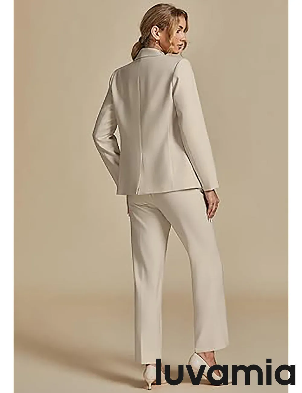 LUVAMIA Women's Blazer Set Business Casual Full Fit Blazer Jackets and Straight Pant Suits with Pockets