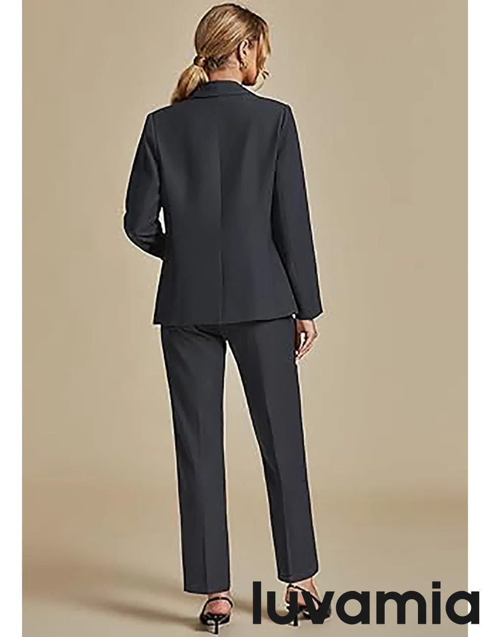 LUVAMIA Women's Blazer Set Business Casual Full Fit Blazer Jackets and Straight Pant Suits with Pockets