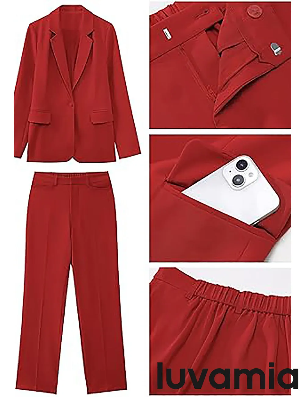 LUVAMIA Women's Blazer Set Business Casual Full Fit Blazer Jackets and Straight Pant Suits with Pockets