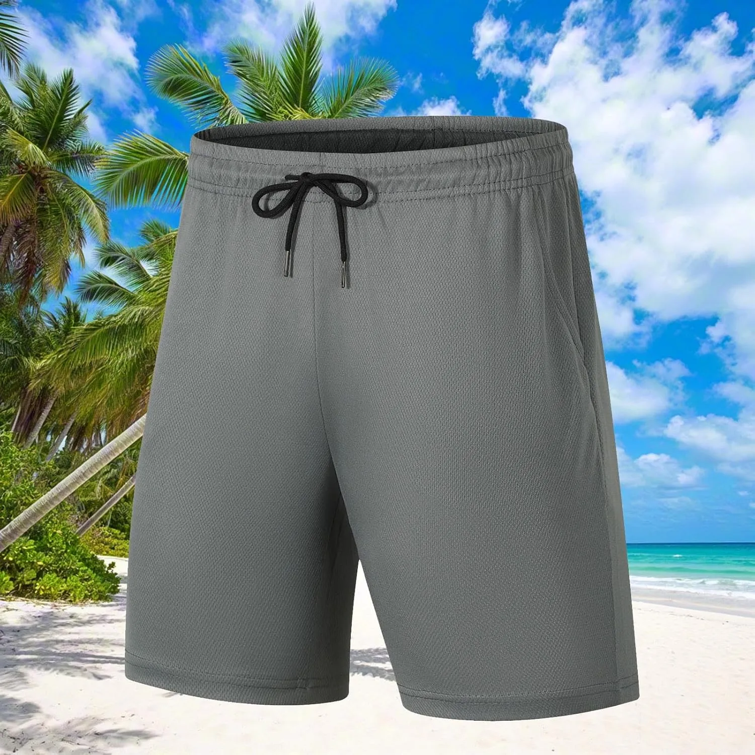 Mens Active Running Shorts Quick Dry Lightweight Gym Athletic Stretch Waist Casual with Drawstring Loop Sports Fitness