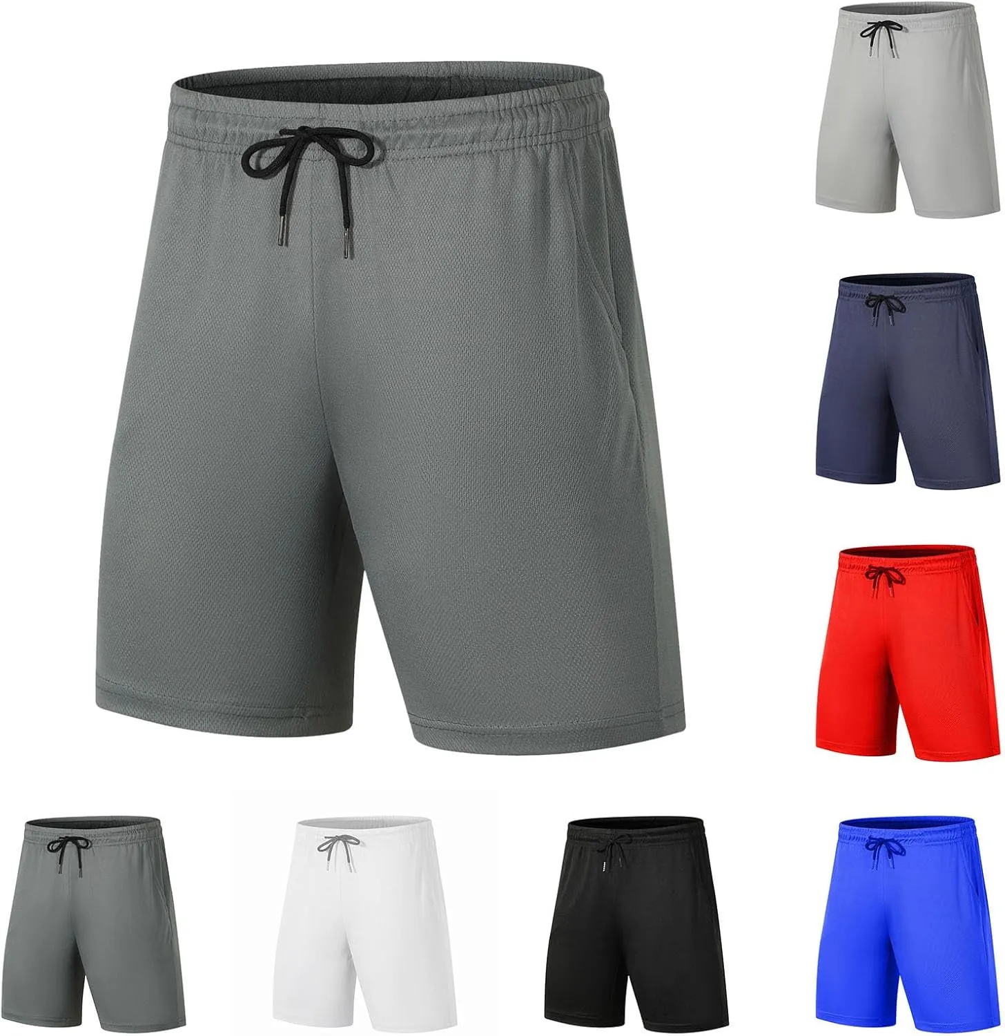 Mens Active Running Shorts Quick Dry Lightweight Gym Athletic Stretch Waist Casual with Drawstring Loop Sports Fitness