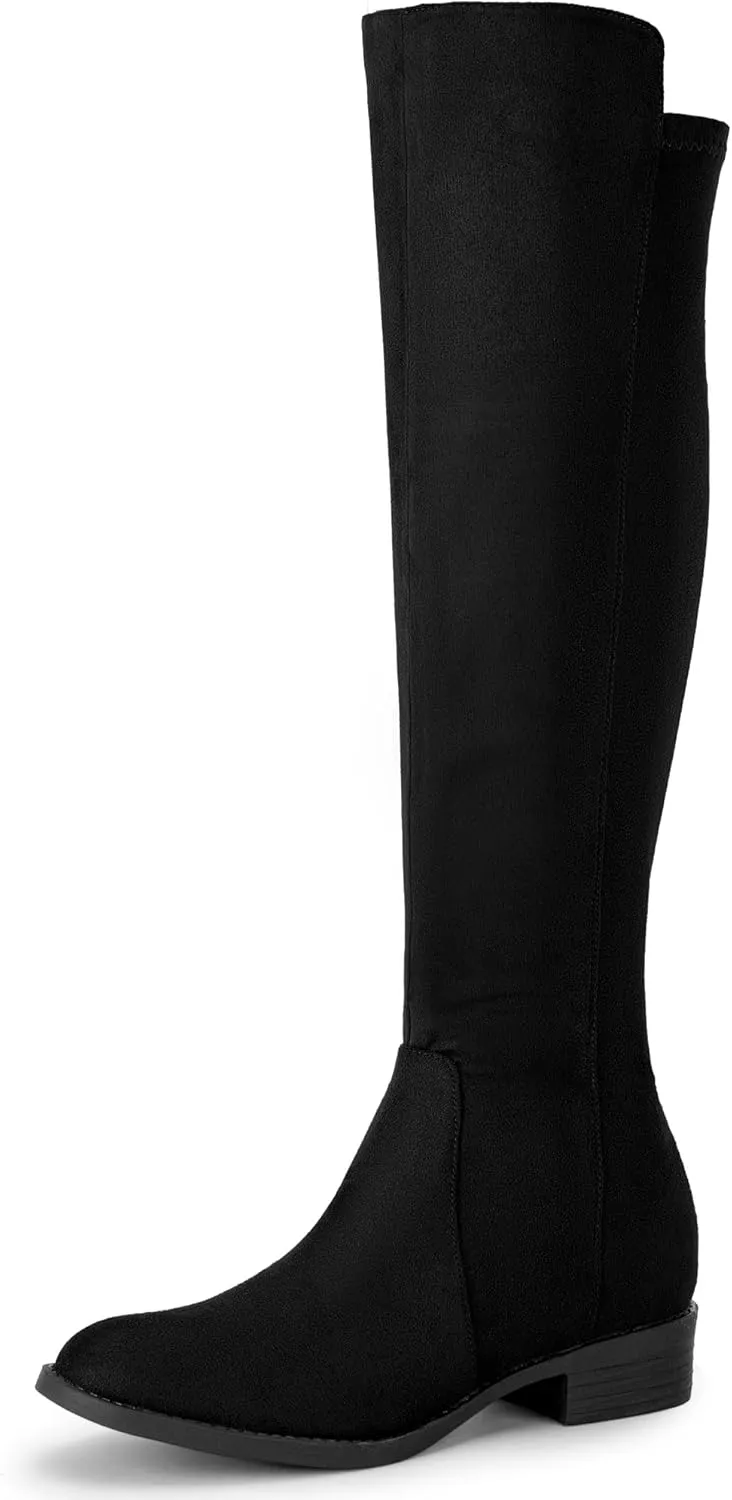 Perphy Round Toe Side Zip Chunky Heels Knee High Boots for Women