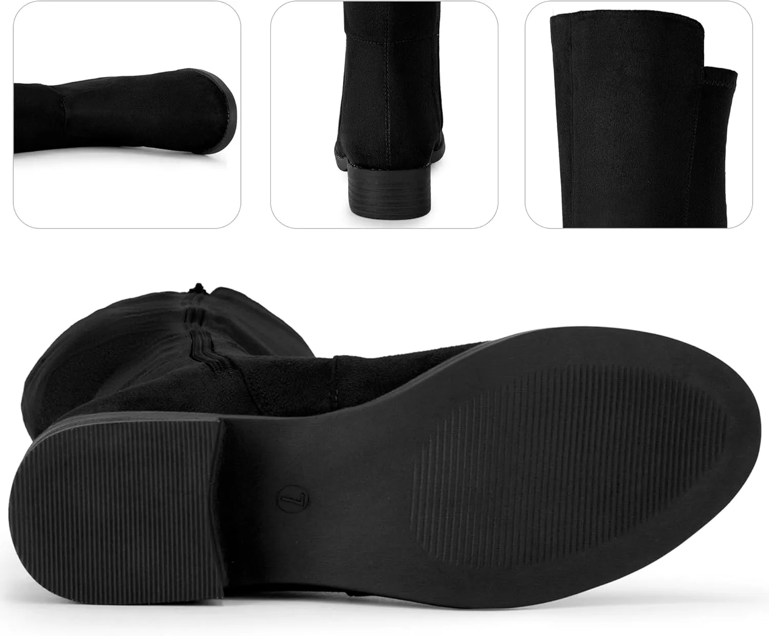 Perphy Round Toe Side Zip Chunky Heels Knee High Boots for Women