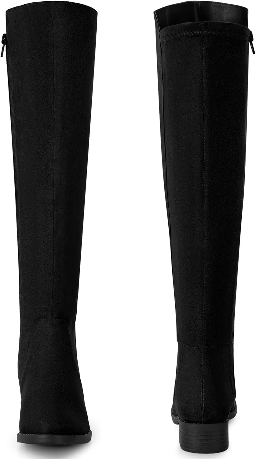 Perphy Round Toe Side Zip Chunky Heels Knee High Boots for Women