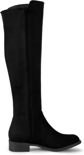Perphy Round Toe Side Zip Chunky Heels Knee High Boots for Women