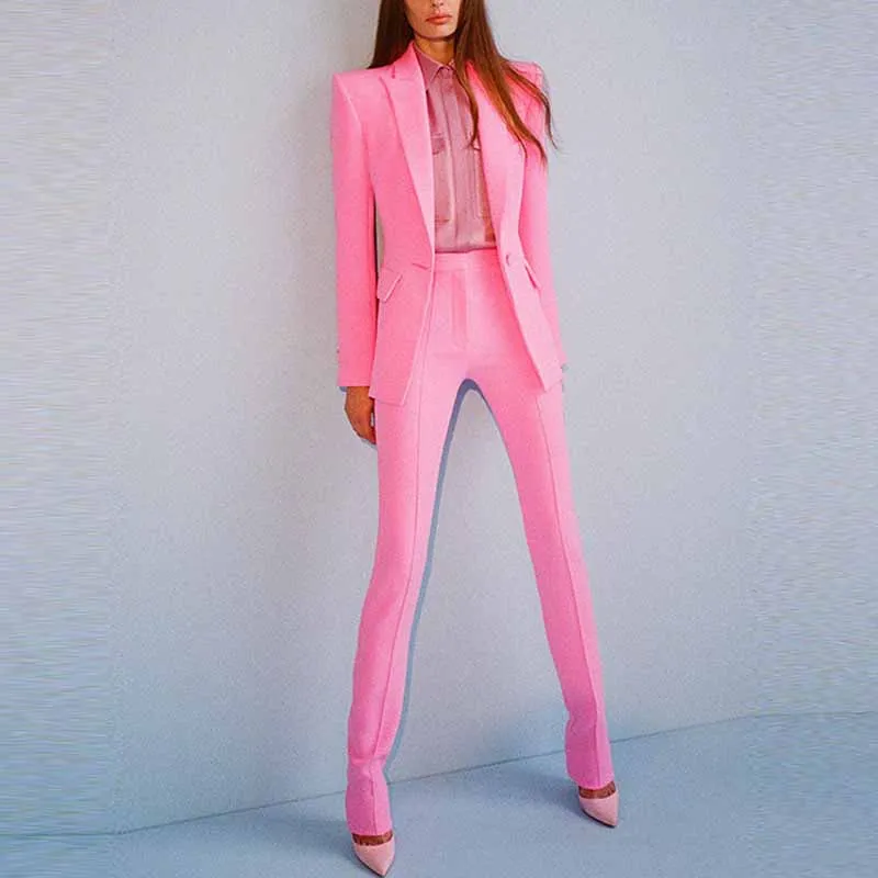 Pink Two Piece Set Business Single Buttons Pants Formal Suit