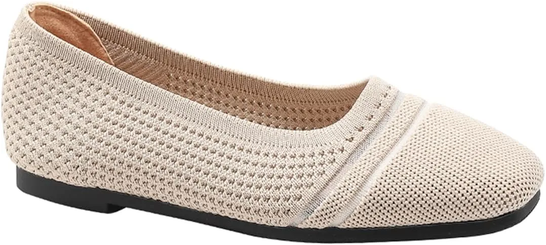 Semshedy Women's Flats Shoes Ballet Flat Knit Dress Shoes Wide Toe Slip On Ballerina Walking Flats Shoes