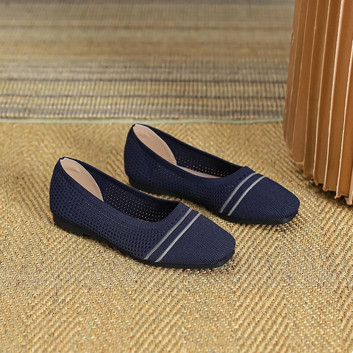 Semshedy Women's Flats Shoes Ballet Flat Knit Dress Shoes Wide Toe Slip On Ballerina Walking Flats Shoes