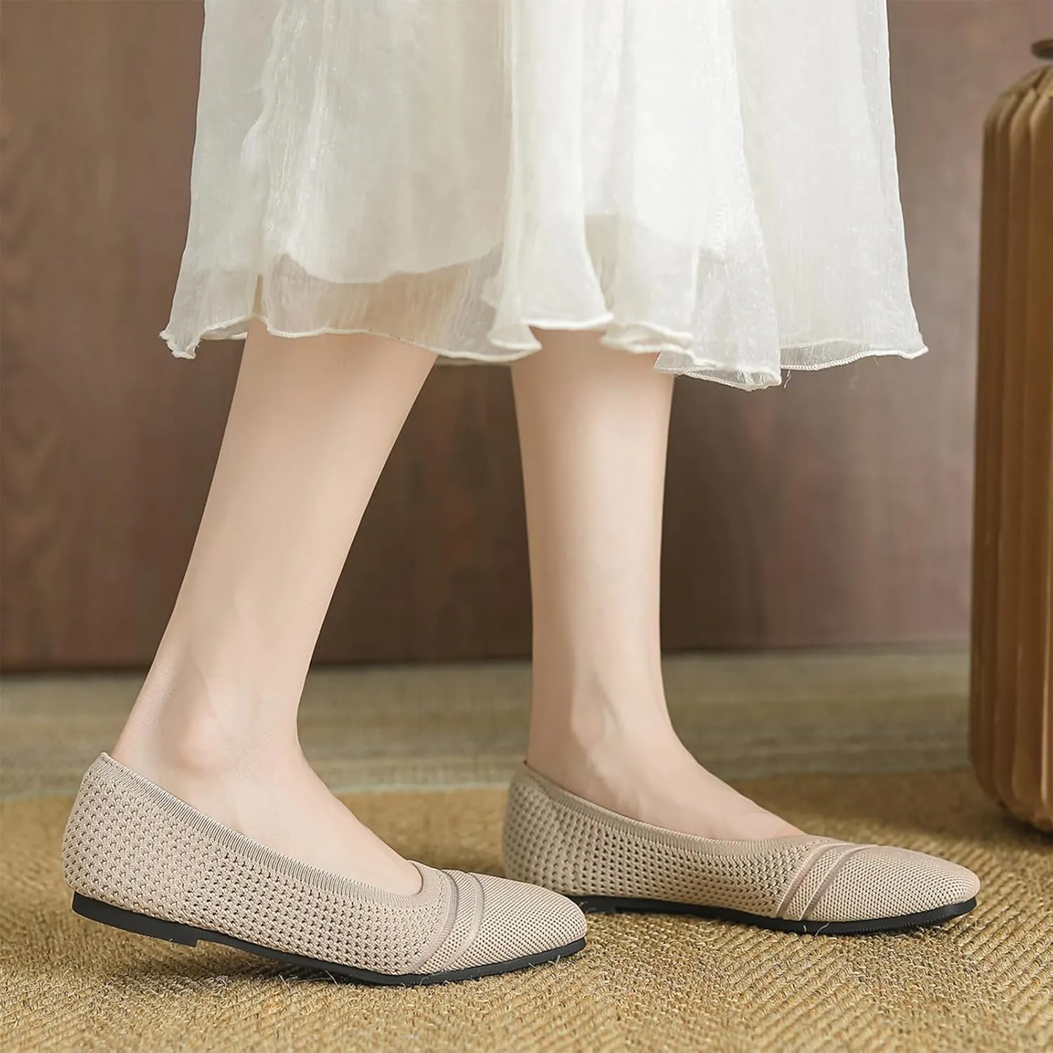 Semshedy Women's Flats Shoes Ballet Flat Knit Dress Shoes Wide Toe Slip On Ballerina Walking Flats Shoes