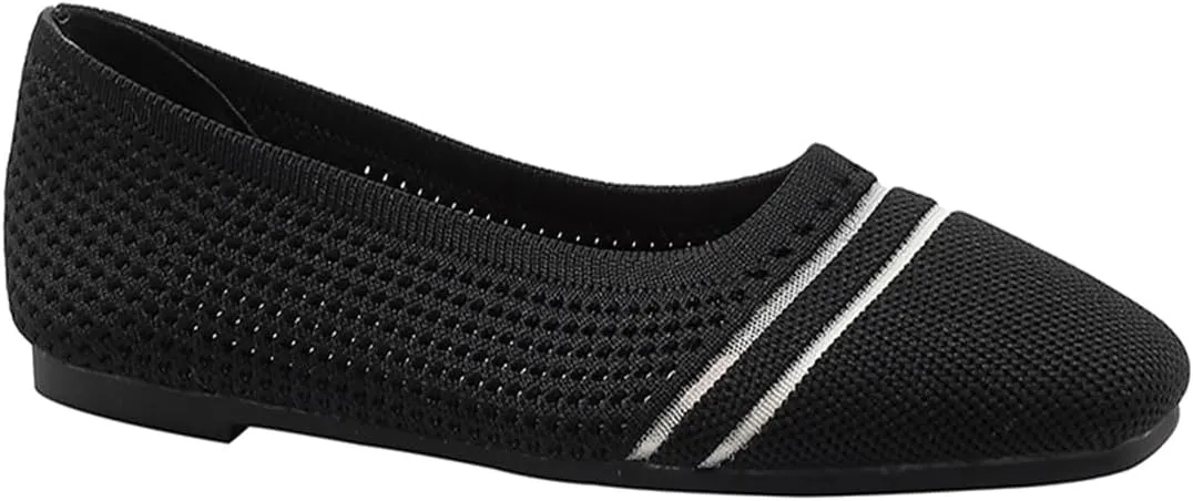 Semshedy Women's Flats Shoes Ballet Flat Knit Dress Shoes Wide Toe Slip On Ballerina Walking Flats Shoes