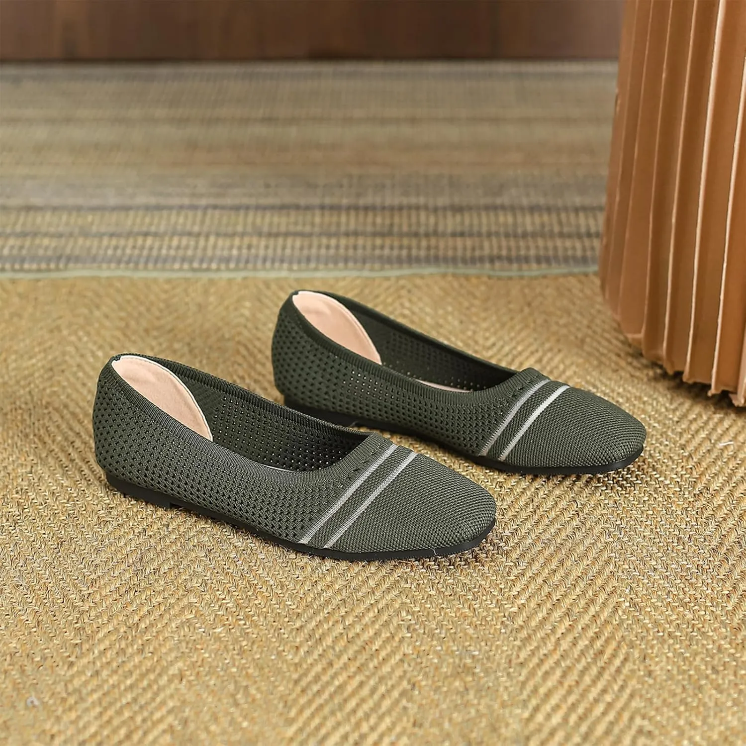 Semshedy Women's Flats Shoes Ballet Flat Knit Dress Shoes Wide Toe Slip On Ballerina Walking Flats Shoes