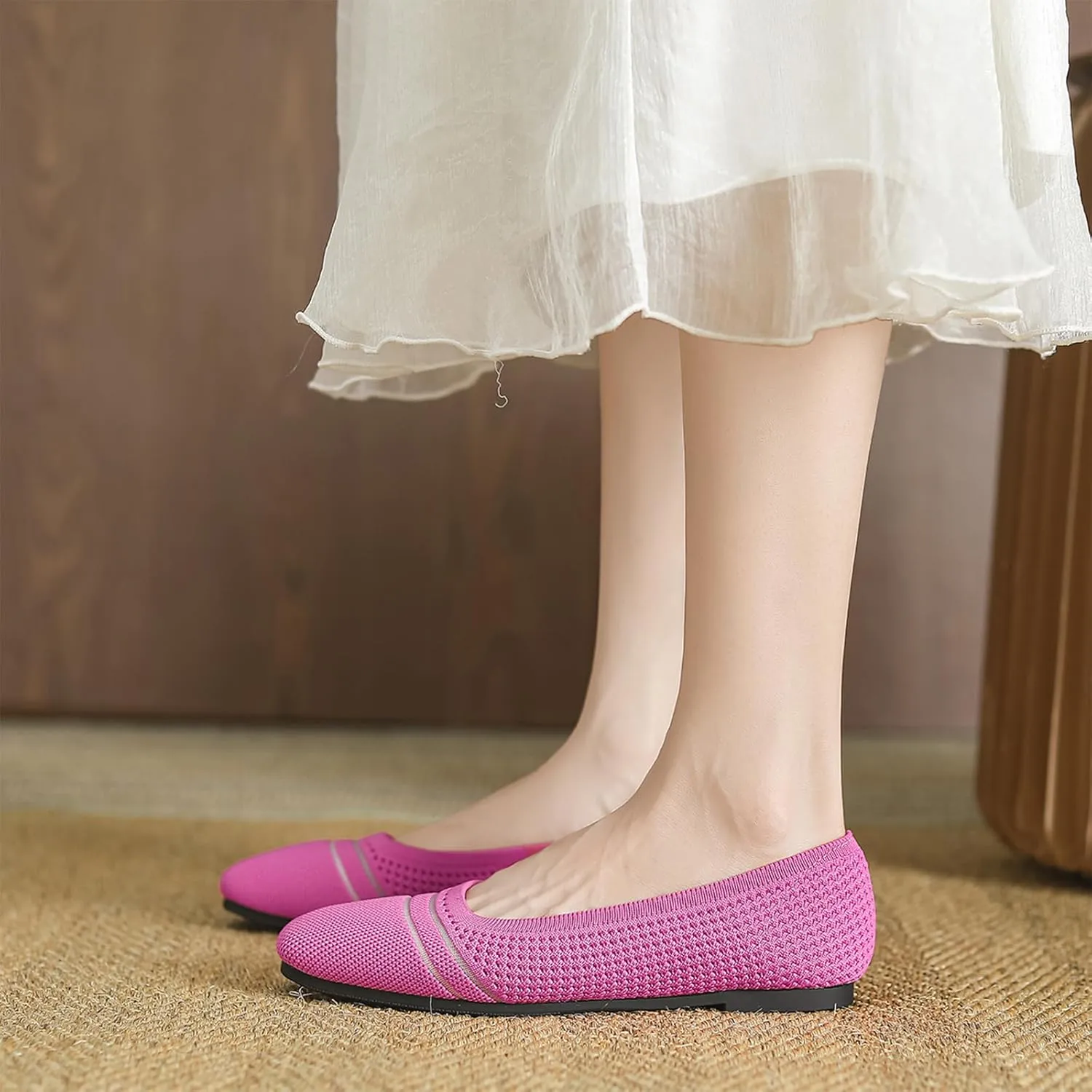Semshedy Women's Flats Shoes Ballet Flat Knit Dress Shoes Wide Toe Slip On Ballerina Walking Flats Shoes