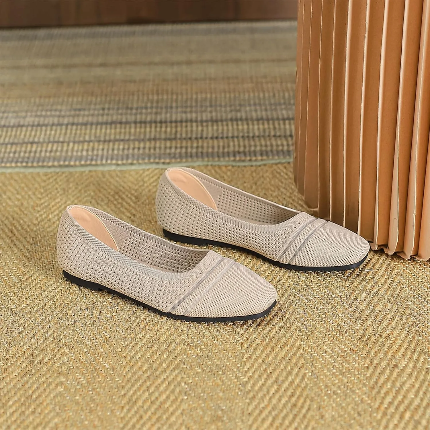 Semshedy Women's Flats Shoes Ballet Flat Knit Dress Shoes Wide Toe Slip On Ballerina Walking Flats Shoes