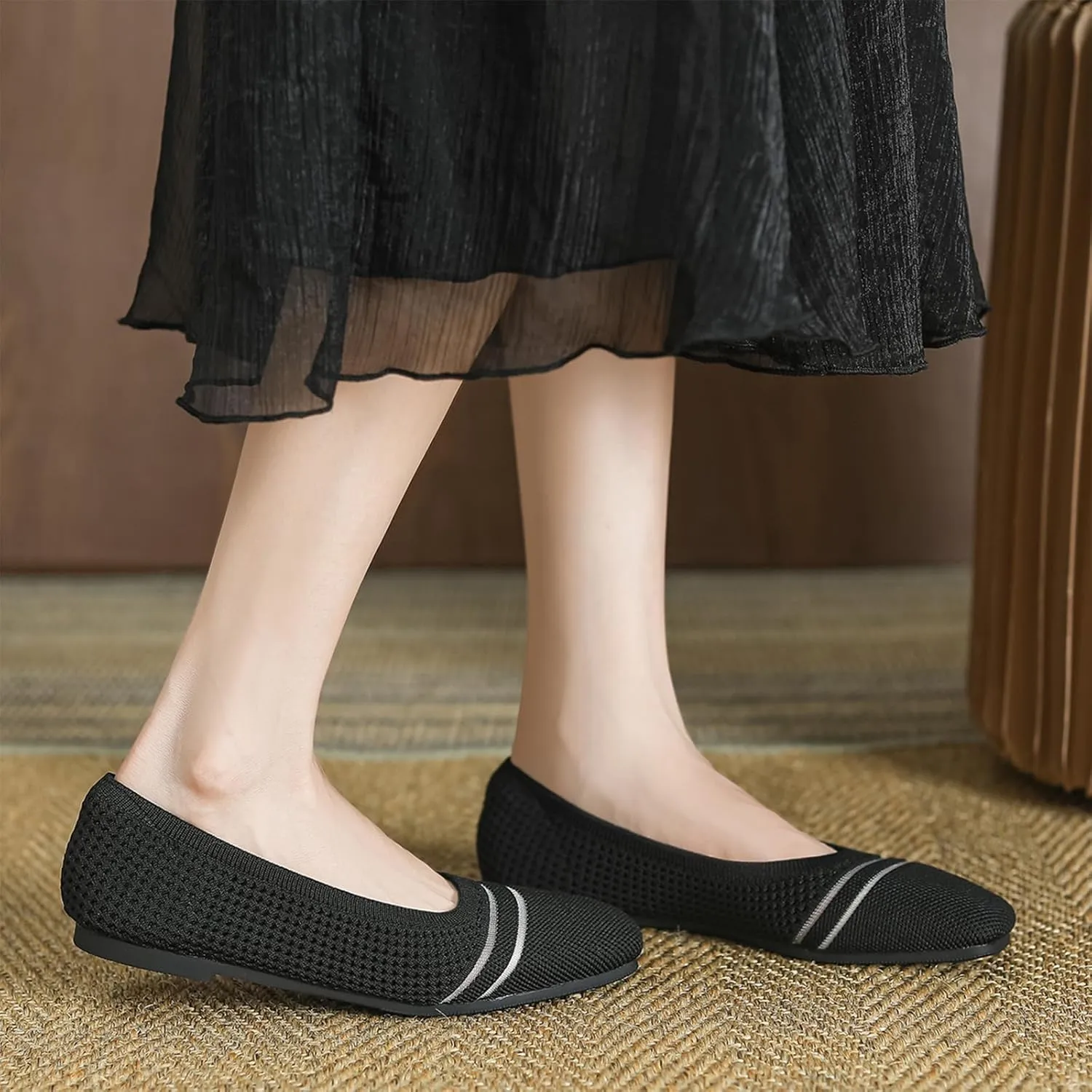 Semshedy Women's Flats Shoes Ballet Flat Knit Dress Shoes Wide Toe Slip On Ballerina Walking Flats Shoes