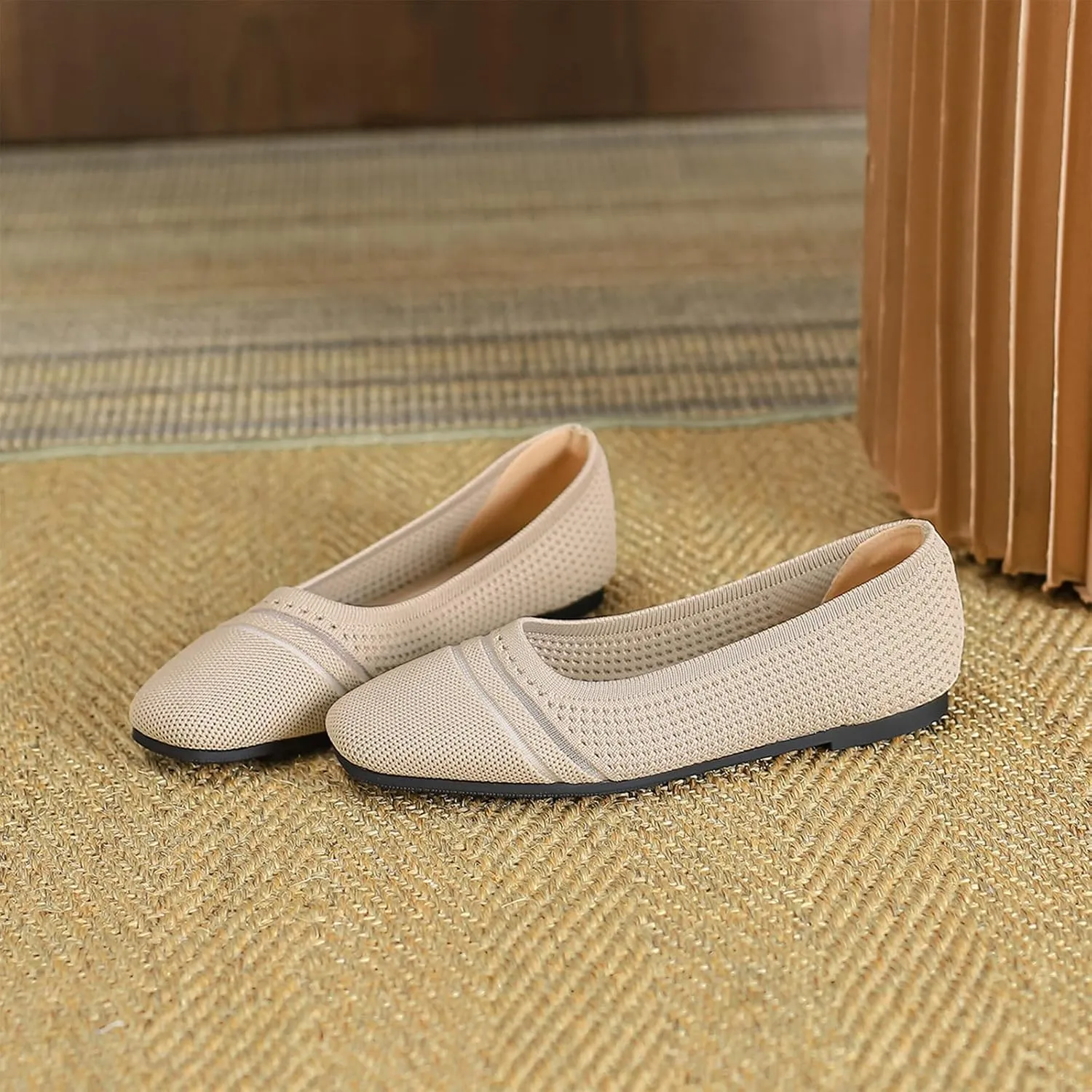 Semshedy Women's Flats Shoes Ballet Flat Knit Dress Shoes Wide Toe Slip On Ballerina Walking Flats Shoes
