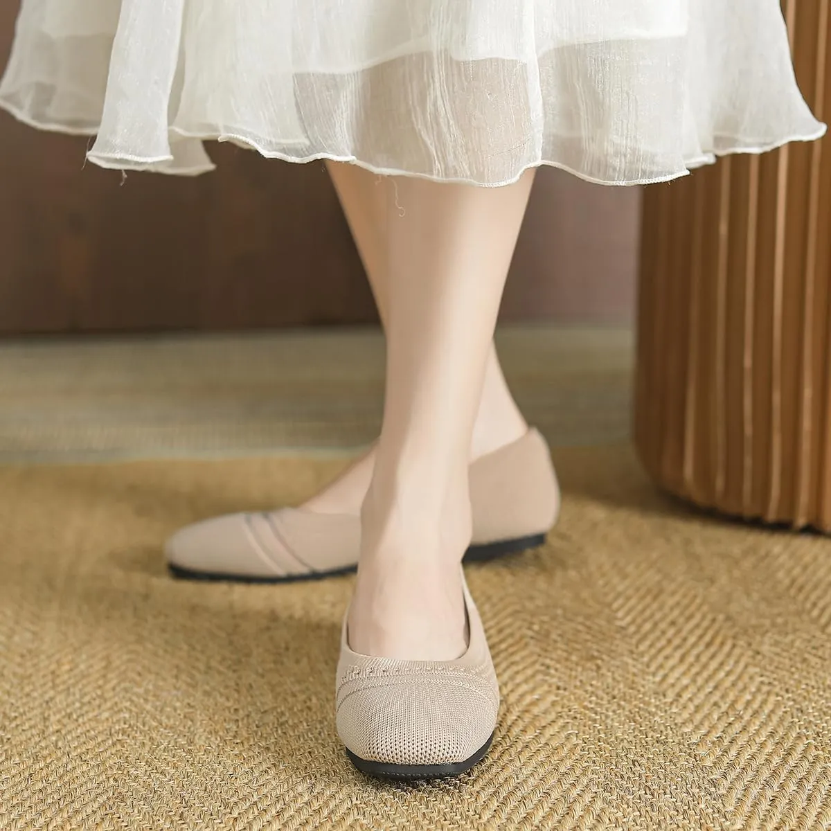 Semshedy Women's Flats Shoes Ballet Flat Knit Dress Shoes Wide Toe Slip On Ballerina Walking Flats Shoes