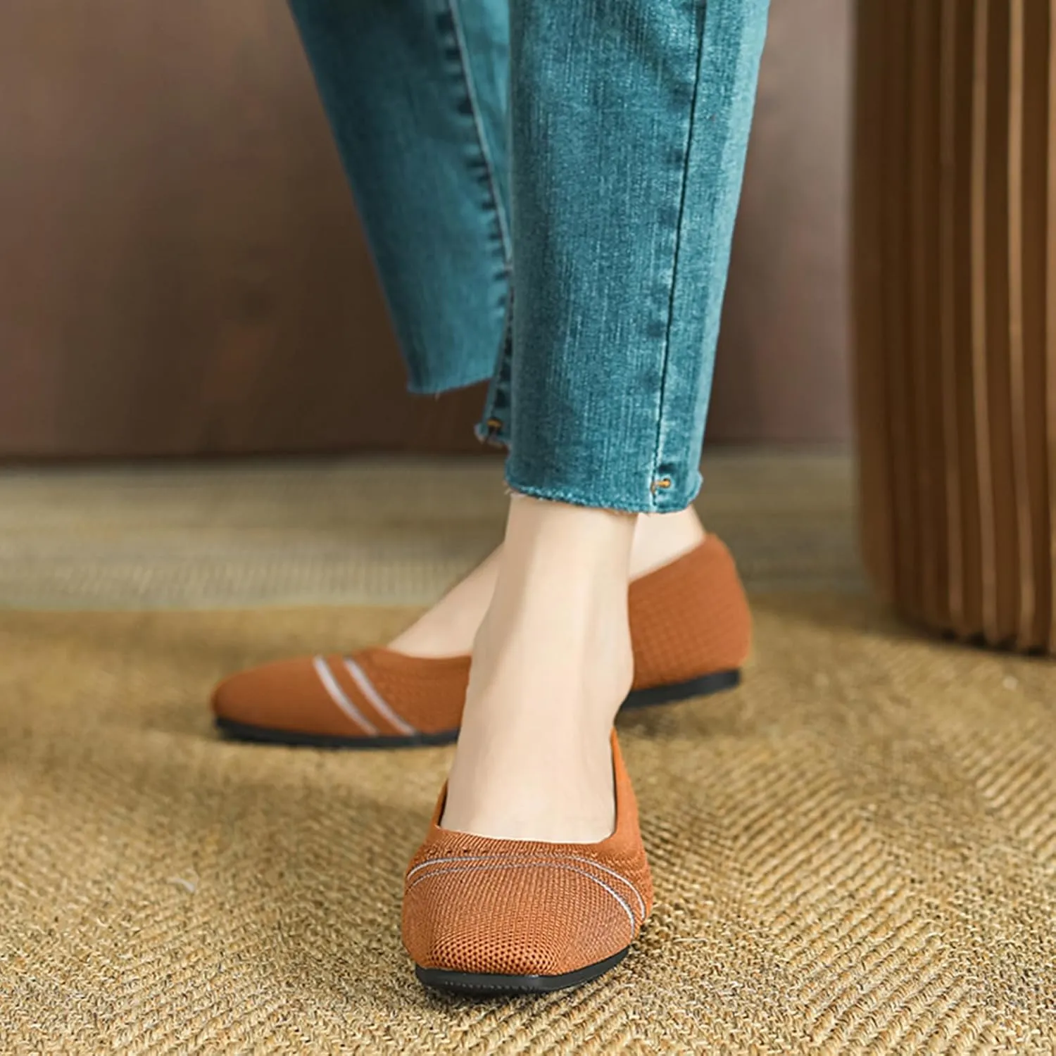 Semshedy Women's Flats Shoes Ballet Flat Knit Dress Shoes Wide Toe Slip On Ballerina Walking Flats Shoes