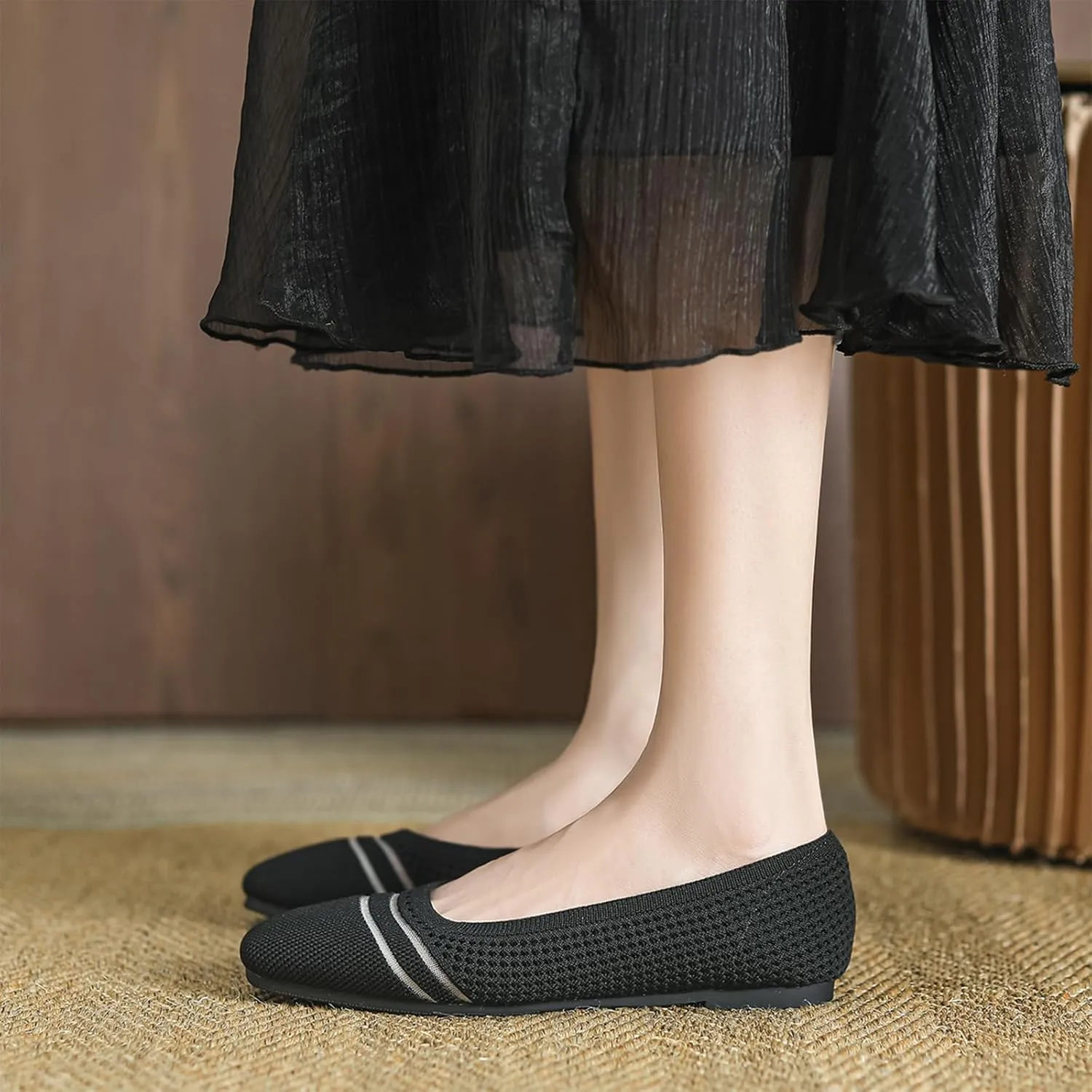 Semshedy Women's Flats Shoes Ballet Flat Knit Dress Shoes Wide Toe Slip On Ballerina Walking Flats Shoes
