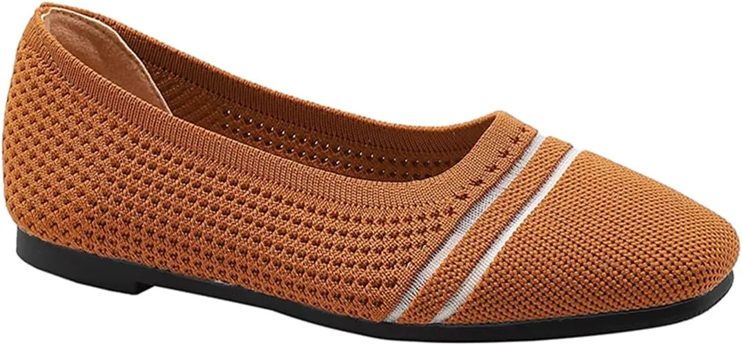 Semshedy Women's Flats Shoes Ballet Flat Knit Dress Shoes Wide Toe Slip On Ballerina Walking Flats Shoes
